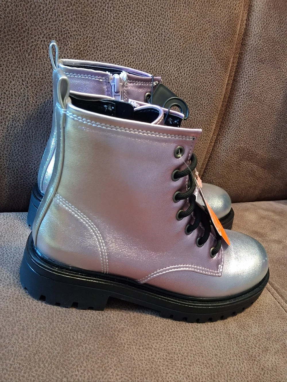 Wonder Nation Kids' Metallic Lavender, Silver Combat Boots Size 2 Girls